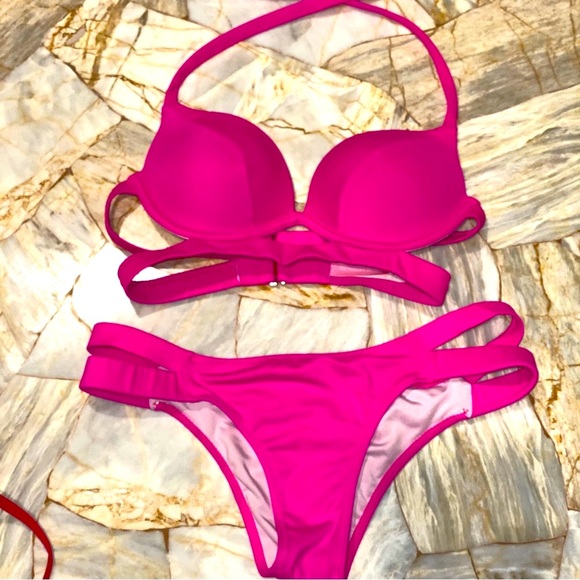 2 Pc Set: 32B Small Victoria's secret Swim Banded hottie halter + itsy bikini - Picture 2 of 15